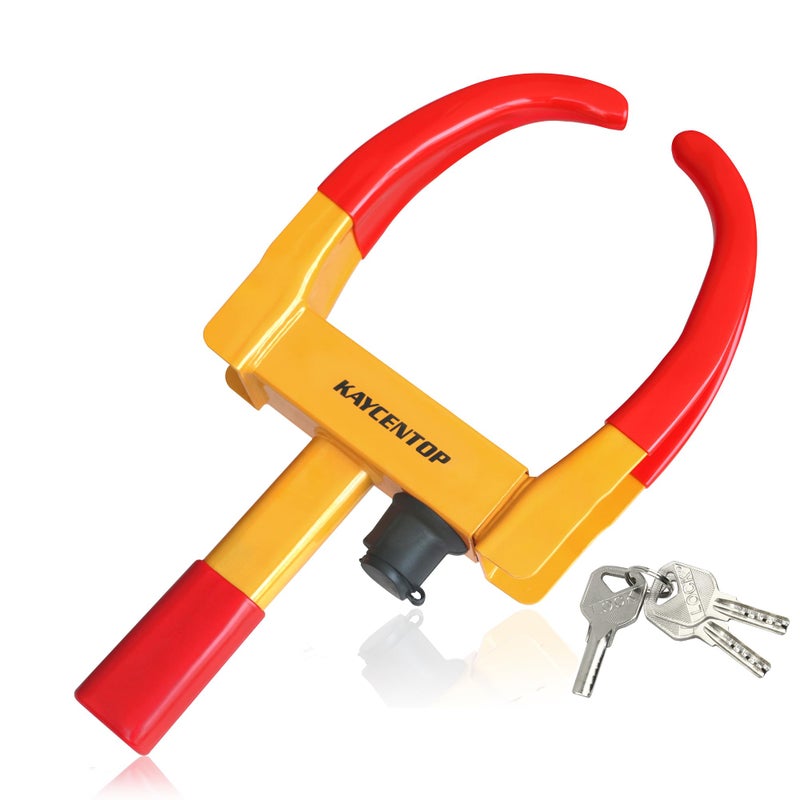 KAYCENTOP Universal Wheel Lock, Security Trailer Wheel Lock, Tire Lock Anti Theft for Trailers Golf Cart SUV Boat ATV Motorcycle Camper, 3 Keys (Yellow-Red) - Image 1